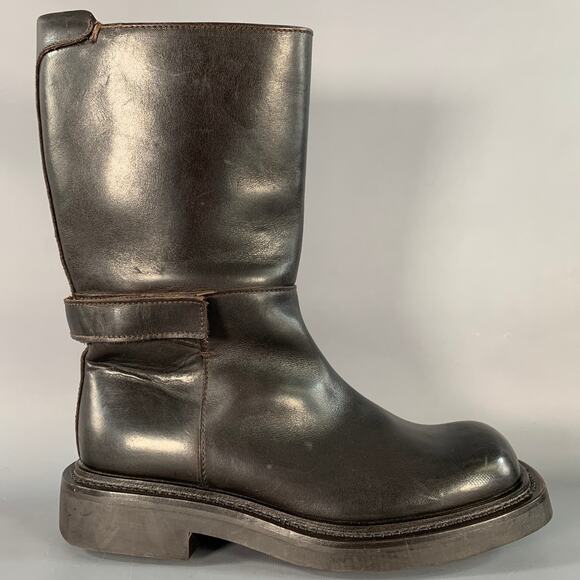 PRADA Size 7 Brown Leather Hook Loop Engineer Boots - Picture 2 of 8